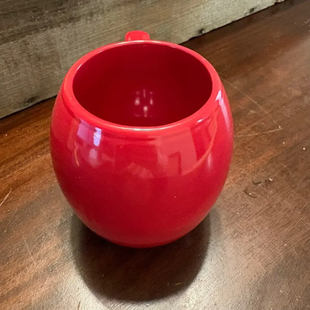 Glossy Red Ceramic Round Sphere Ball Coffee Mug Tea Cup 16oz Barrel Shape
